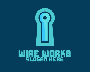 Wire - Blue Tech Keyhole logo design