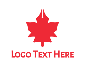 Teacher - Pen Nib Maple Leaf logo design
