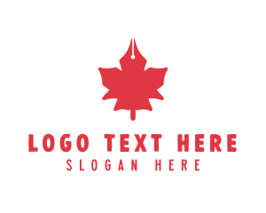 Teacher - Pen Nib Maple Leaf logo design