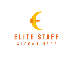 Moon Pickaxe Letter E logo design