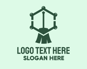 Cleaning Equipment - Green Broom Hexagon logo design