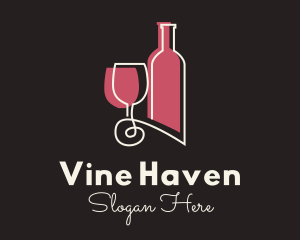 Minimalist Wine Bottle & Glass logo design