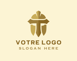 Gold Spartan Helmet Letter T Logo