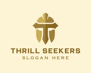 Gold Spartan Helmet Letter T logo design