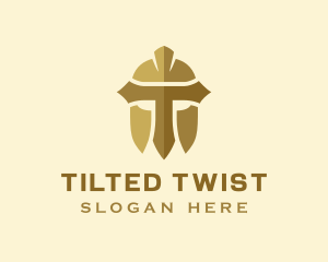 Gold Spartan Helmet Letter T logo design