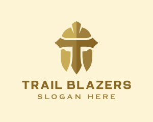 Gold Spartan Helmet Letter T logo design