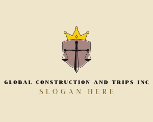 Royalty - Crown Sword Scale logo design