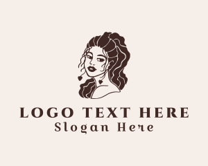 Hairdressing - Curly Hair Beautiful Lady logo design