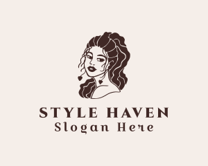 Beautiful - Curly Hair Beautiful Lady logo design