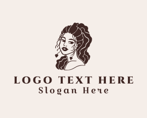 Curly Hair Beautiful Lady Logo