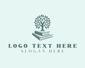 Reading - Book Tree Library Ebook logo design