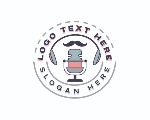 Mustache - Mic Headphones Podcast logo design