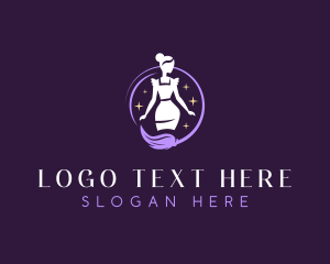 Lady - Maid Cleaning Broom logo design