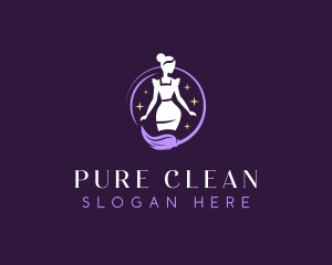 Maid Cleaning Broom logo design