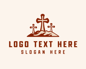 Three Crosses - Crucifix Arc Mountain logo design