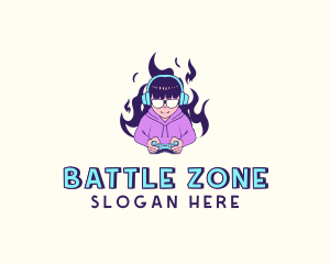 Fighting - Fire Girl Game Controller logo design