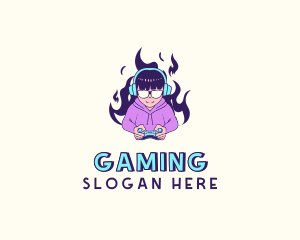 Competitive - Fire Girl Game Controller logo design