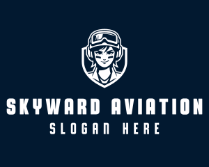 Woman Pilot Aviation logo design