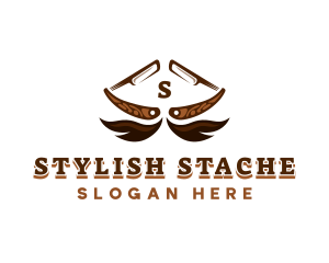 Barbershop Razor Mustache logo design