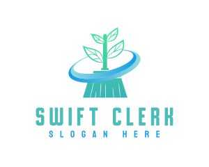 Plant Broom Swift Clean logo design