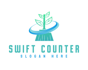 Plant Broom Swift Clean logo design