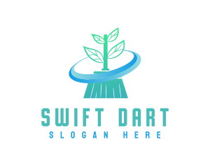 Plant Broom Swift Clean logo design