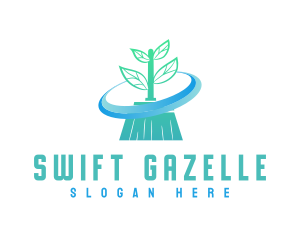 Plant Broom Swift Clean logo design