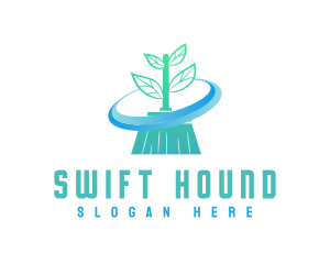 Plant Broom Swift Clean logo design