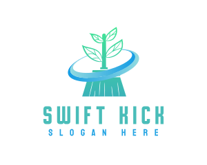 Plant Broom Swift Clean logo design