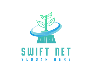 Plant Broom Swift Clean logo design