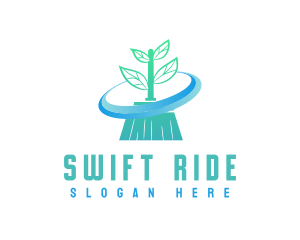 Plant Broom Swift Clean logo design