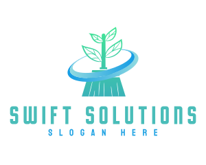 Plant Broom Swift Clean logo design