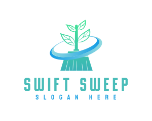 Plant Broom Swift Clean logo design