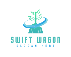 Plant Broom Swift Clean logo design