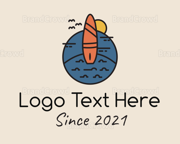 Beach Surfing Surfboard Logo