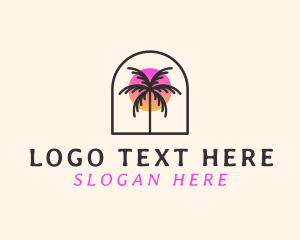 Seashore - Palm Tree Sunset logo design