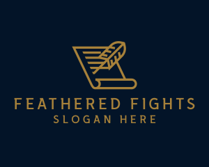 Golden Legal Paper Feather logo design