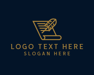 Feather - Golden Legal Paper Feather logo design