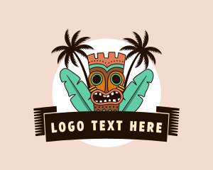 Palm Tree - Hawaiian Tiki Beach logo design