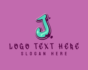 Green And Pink - Modern Graffiti Letter J logo design