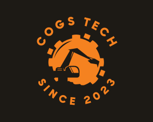 Orange Cog Excavator logo design