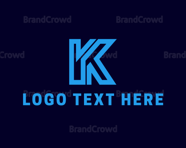 Blue Cyber Letter K Logo