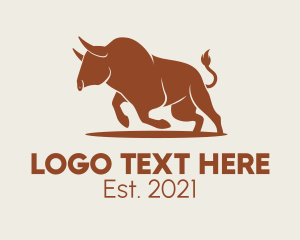Charging Bull - Brown Bison Animal logo design
