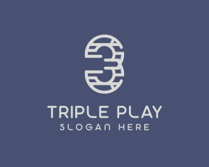 Three - Maze Geometric Number 3 logo design