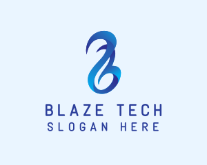 3D Blue Letter B Flame  logo design