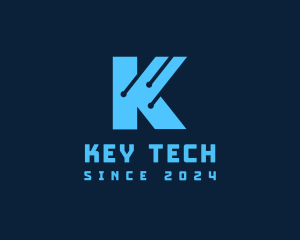 Blue Letter K Tech logo design