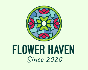 Ornamental Flower Stained Glass logo design