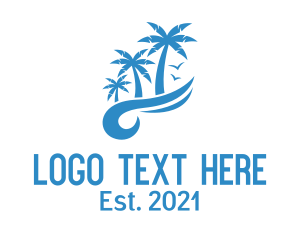 Palm Tree - Blue Vacation Resort logo design