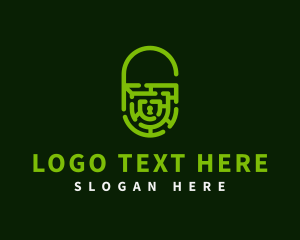 Lock - Open Padlock Labyrinth logo design