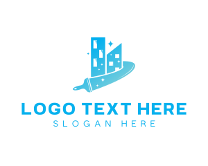 Sparkling Building Squeegee Cleaning logo design